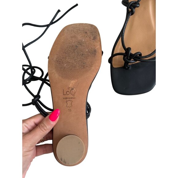 LOQ Dora Black Laceup Leather Kitten Heels Sandals Size 38 / US 8 - Picture 8 of 10